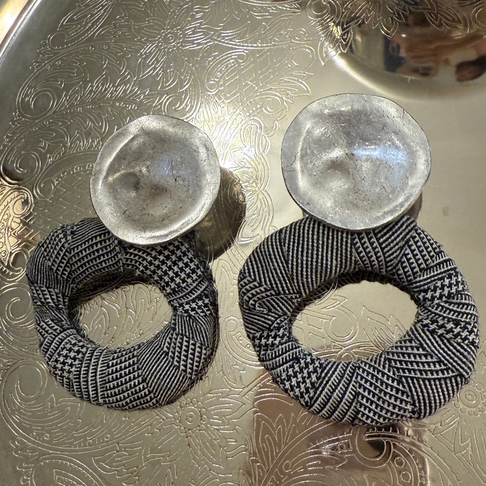 Zara Silver and Black and white Textured Earrings